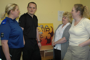 (L-R) PCSO Jenna Price, PC Adam Lang, Sandra Hardacre and Donna Cushing