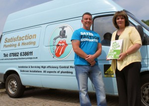 Jeff Pearce, Satisfaction Plumbing and Heating and Sharon Owen, Advisory Services, CCBC.