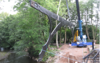 The iron bridge at Draethen being re-installed