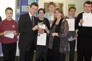 Islwyn MP Chris Evans with pupils from Risca Comprehensive