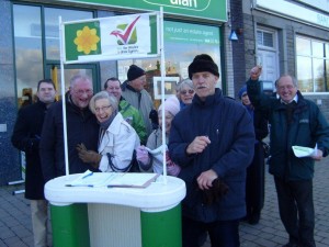 Plaid Cymru councillors campaigning for a Yes vote in Caerphilly town