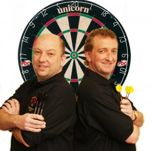 Principality IT staff Steve Davies (left) and Richie Williams hope to hit the Bullseye for Wales Air Ambulance