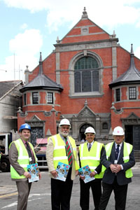 Cllr James Fussell, Cllr Allan Pritchard, Anthony Whittaker (United Welsh), Cllr Phil Bevan outside the Hanbury Baptist Chapel library site