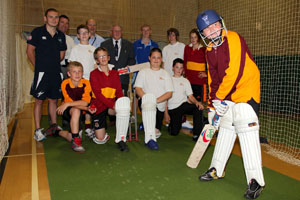 Pupils and staff at Risca Community Comprehensive welcome the new cricket machine