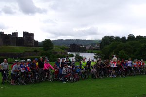Caerphilly town attempted to break the world record of most cyclists in a line