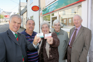 Cllr Colin Mann with residents outside Llanbradach Post office