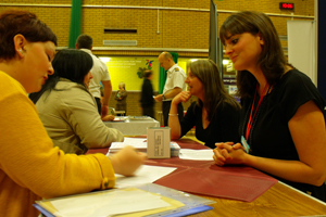 Job hopeful Donna Smith speaking to Louise Beacham from Argos