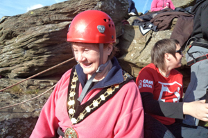Cllr Vera Jenkins, Mayor of Caerphilly County Borough, raised cash for charity Llamau with an abseil
