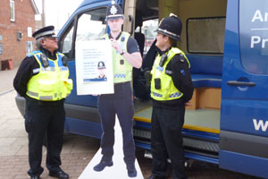 PCSO Michael Withers with 'PC Rhydian' and PC Adam Lang in Blackwood