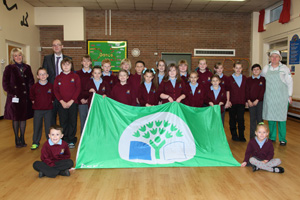 Pupils of Abercarn Primary with their Eco flag