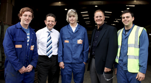 Company bosses Eriez with the three apprentices