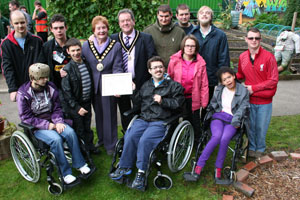 The Coleg Gwent students and the Mayor of Caerphilly County Borough