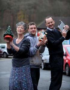 (left to right) Margaret Betty, Chief Executive of Crafts for Everyone with learner Raymond Woodland and Ryan Jones of Communities 2.0