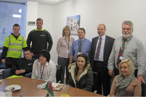 Simon Thomas AM with some of the apprentices at Caerphilly County Borough Counci