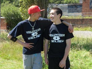 Curtis James (red cap) with friend James Allan, who was also on the ILM Programme