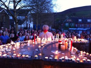 More than 300 people packed Abertridwr Square for a candlelit vigil for missing man Trevor Elias