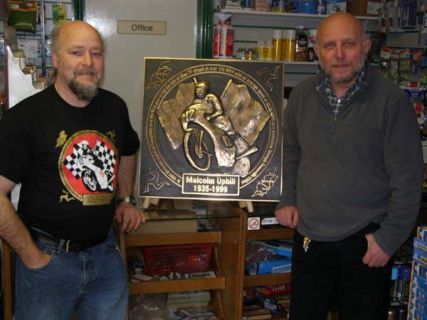 Right to left, Richard Williams (Treasurer) and Ed Talbot (Chairman) with Malcolm Uphill plaque
