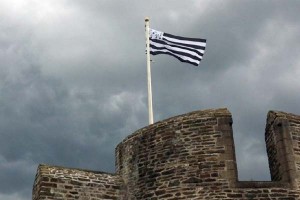 The Breton Flag above Caerphilly Castle