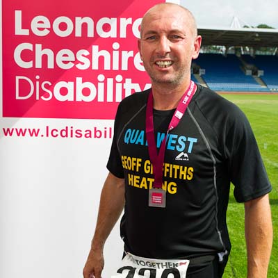 Caerphilly man Alun Edwards completed a charity triathlon in aid of Leonard Cheshire disability 