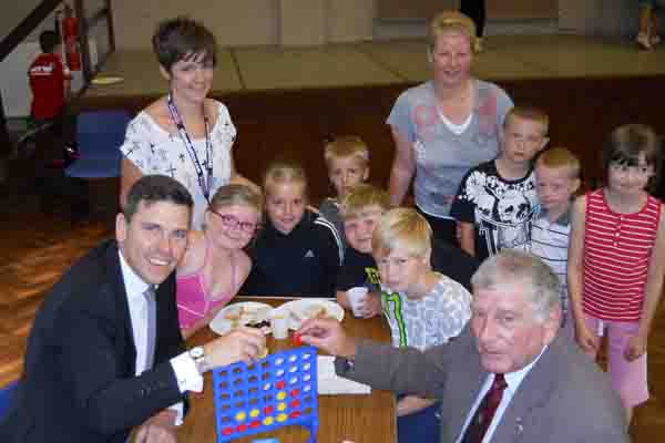Chris Evans, left, and Robin Woodyatt enjoy a game of Connect 4 at Maesycwmmer