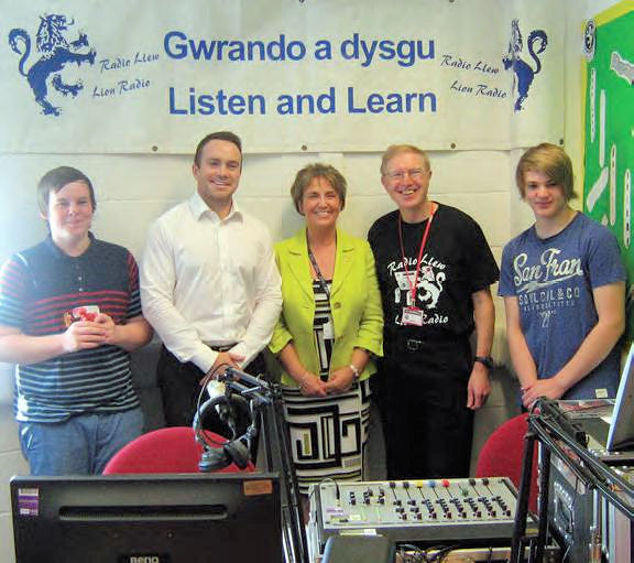 Lewis School Pengam (L-R) Joel Price, Rhys WIlliams, Sandra Aspinall, Chris Horler and Tom Parry