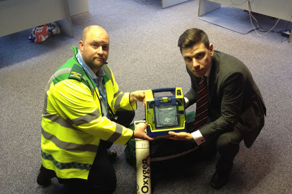 Carl Thomas of Blackwood First Responders with Islwyn MP Chris Evans