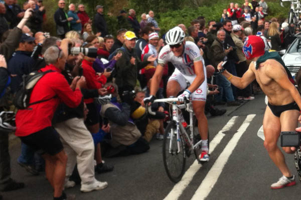 Everybody got into the spirit of supporting the Tour of Britain - despite chilling conditions on the mountain. Picture by Richard Bushell