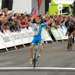 Leopold Konig crossing the line to win stage six of the 2012 Tour of Britain in Caerphilly - Picture by Mark Tamplin
