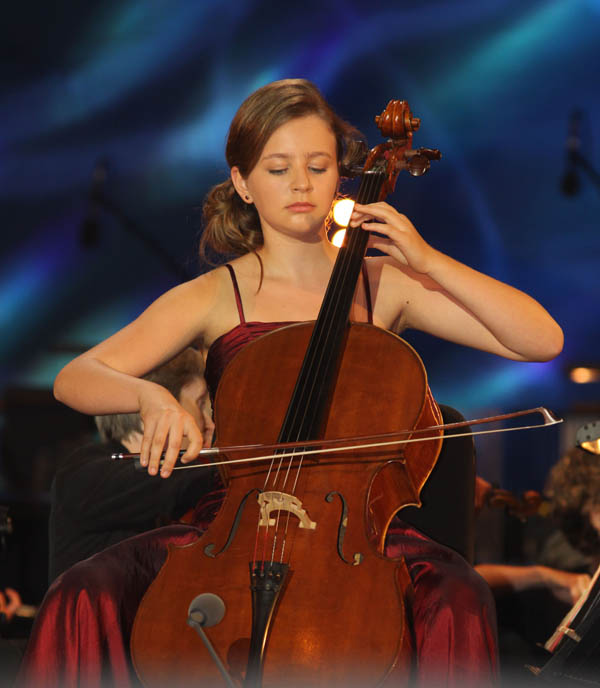 15 year old cellist Laura van der Heijden performs at Proms in the Park, Caerphilly - Picture by Ian Lovell