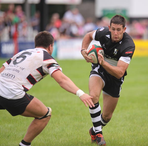 Bedwas fly half Richard Powell looks for a gap