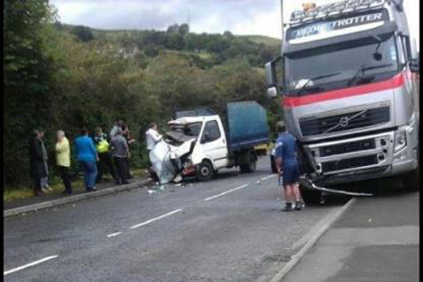 The driver of the van, a 34-year-old man was taken to the Heath Hospital by helicopter after the smash near Penyrheol - Picture by Sue Withers