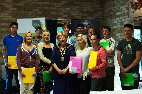 The youngsters identified as potential NEETs with Mayor Gaynor Oliver