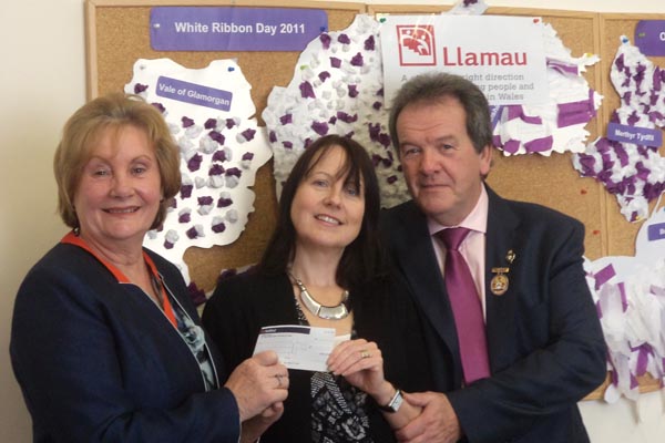 Caerphilly's former Mayor Vera Jenkins (left) with her husband and Llamau's Rachel Thomas