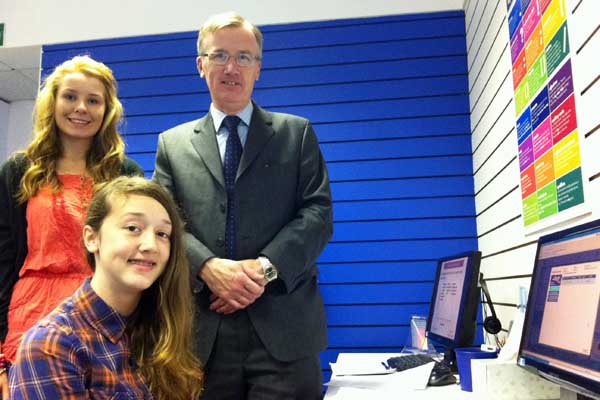 Emma Vaughan, aged 15, Rebecca Roberts, aged 12, with Kip McGrath Caerphilly's Keith Anthony