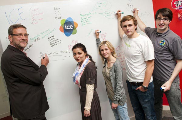 Fairwood Trust director Charles Middleton, Oana Balan of Cup of Daisies, Sam Gately of Smooth Starts, James Seear of Recyclabook and ICE director Gareth Iwan Jones