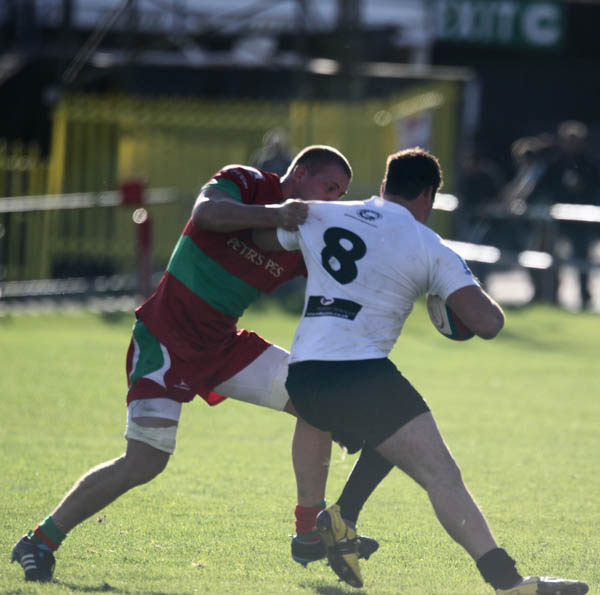 Bedwas' Tom Organ makes a tackle