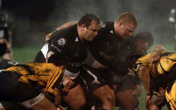 Bedwas' Kristian Gay prepares for a scrum versus Newport