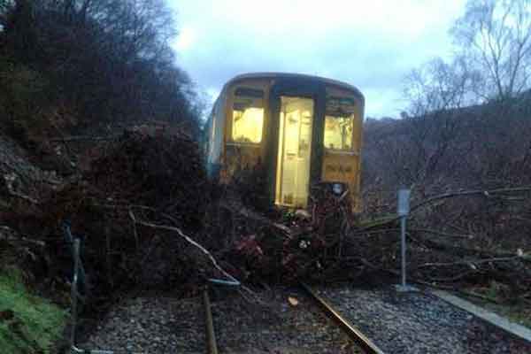 The derailed train near Bargoed