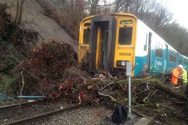 The derailed train near Bargoed. Picture by Network Rail