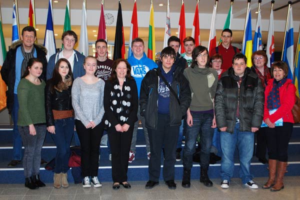 Jill Evans MEP with pupils and teachers from St Cenydd Comprehensive School, Caerphilly to the European Parliament in Brussels.