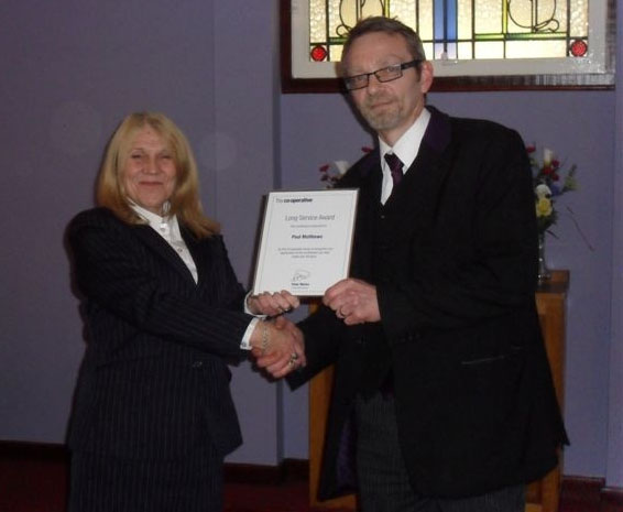 Gail Williams with funeral director Paul Matthews