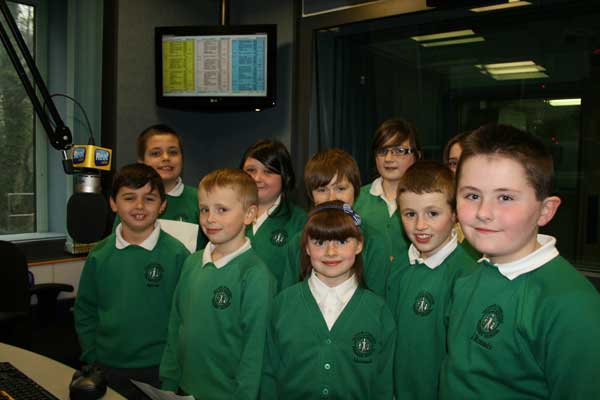 The Gilfach Fargoed children at the Real Radio studios