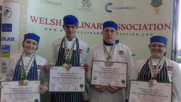 From left to right: Welsh cookery champions April Rymer, 18 from Portskewett, Ben Smith, 17 from Crumlin, Nyall Roden, 17 from Risca and Mia Griffiths, 17 from Rogerstone.