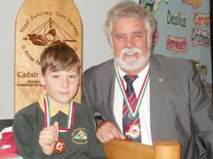 Former Caerphilly Council leader Allan Pritchard with Bard Chad Huxton