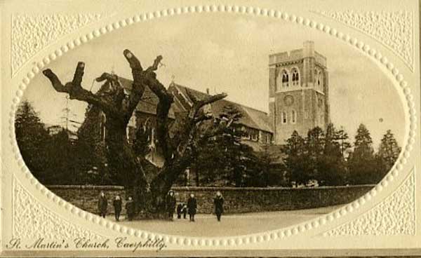 The original oak tree outside St Martin's Church - Picture from Caerphilly Local History Society
