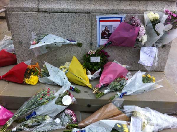 Tributes to Drummer Lee Rigby have been left at Caerphilly town's war memorial