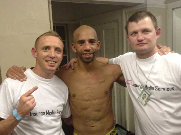 Bradley Pryce (centre)with trainers Jamie Arthur and Paul Evans