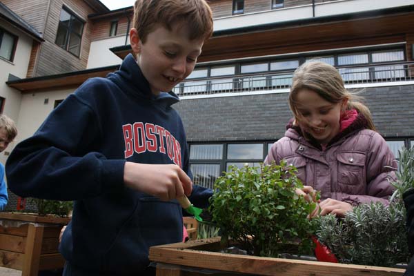 Cwrt Rawlin pupils tend to the garden for United Welsh tenants