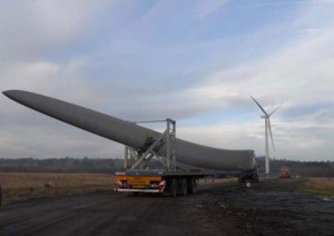 A 50m blade is delivered to the Oakdale wind turbine site that will be officially opened today