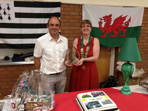 Deputy Gildas Nicolas from Ploubezre with Llanbradach community councillor Carol Hopkins